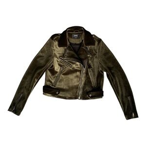 Bershka Dark Olive Green Velvet Biker Jacket